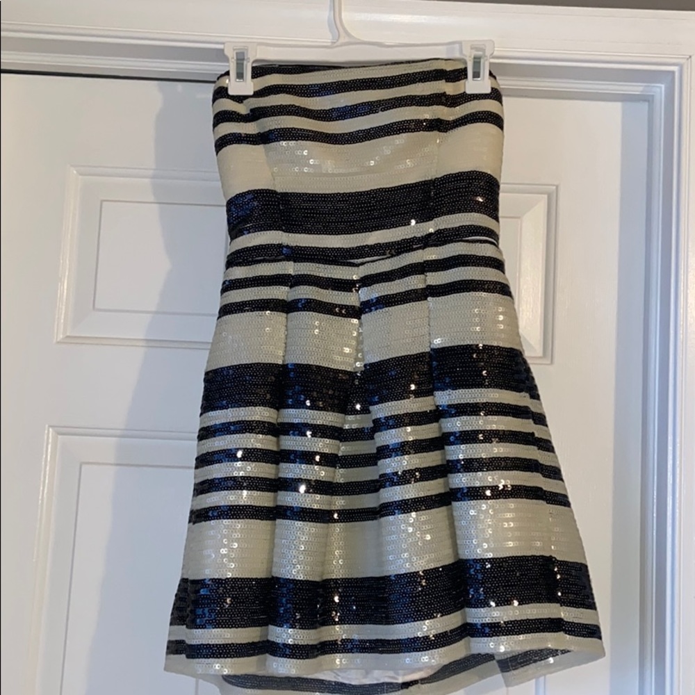 Bebe Black and white striped sequin Dress
